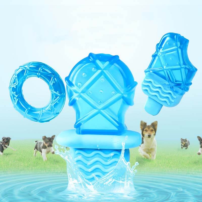 Juguete de dentición para perros con polo de hielo lleno de agua de goma refrescante