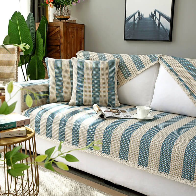 Cotton Linen Stripe Anti-scratch Furniture Protector Couch Cover