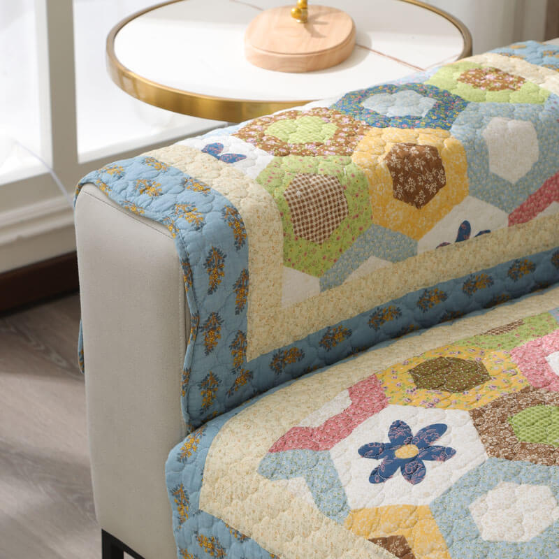 Funda de sofá antideslizante de algodón con diseño de panal de estilo campestre