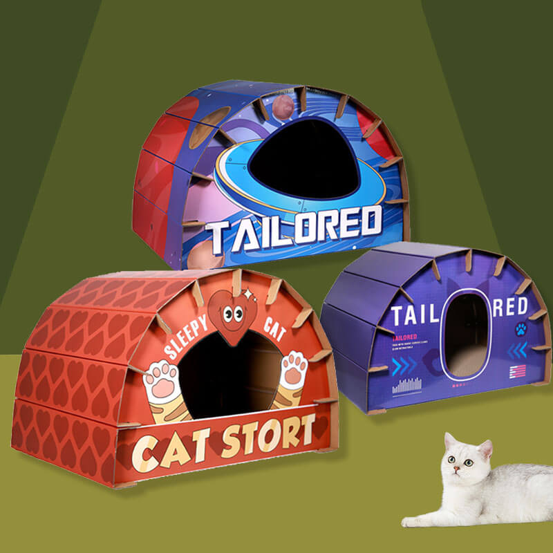 DIY cartón divertido patrón gato rascador casa gato