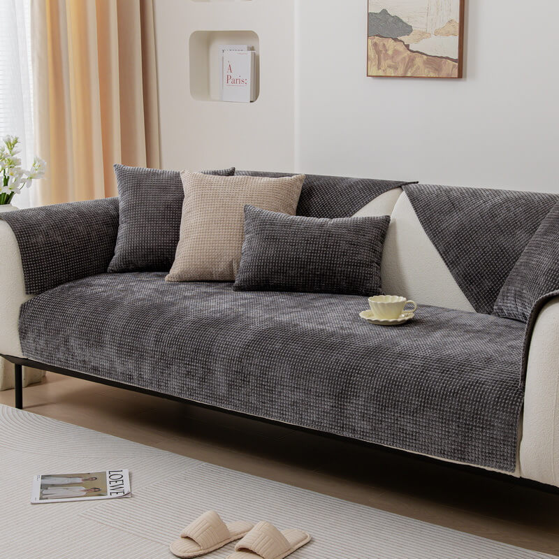 Delicada funda de sofá protectora para muebles de tela de chenilla tipo gofre