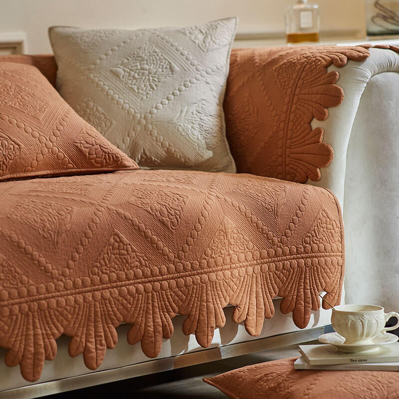 Funda de sofá lavable de algodón con ribete de hojas de moda