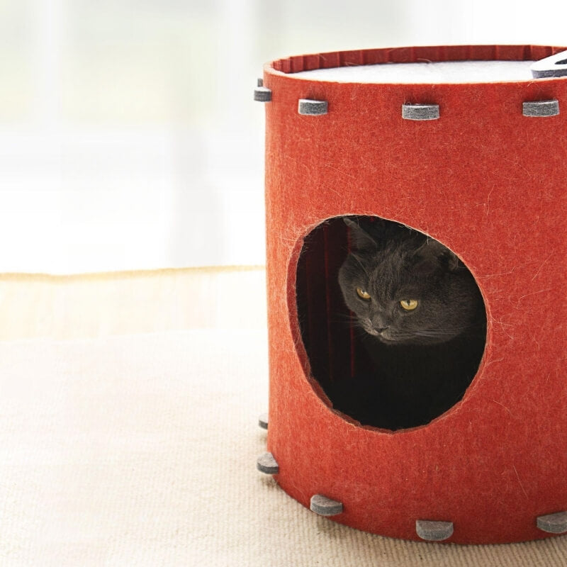 Cueva para gatos semicerrada con orificio para gatos de tela de fieltro