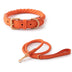Collar de cuero de cuero falso tejido a mano y correa para caminar para perros