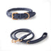 Collar de cuero de cuero falso tejido a mano y correa para caminar para perros