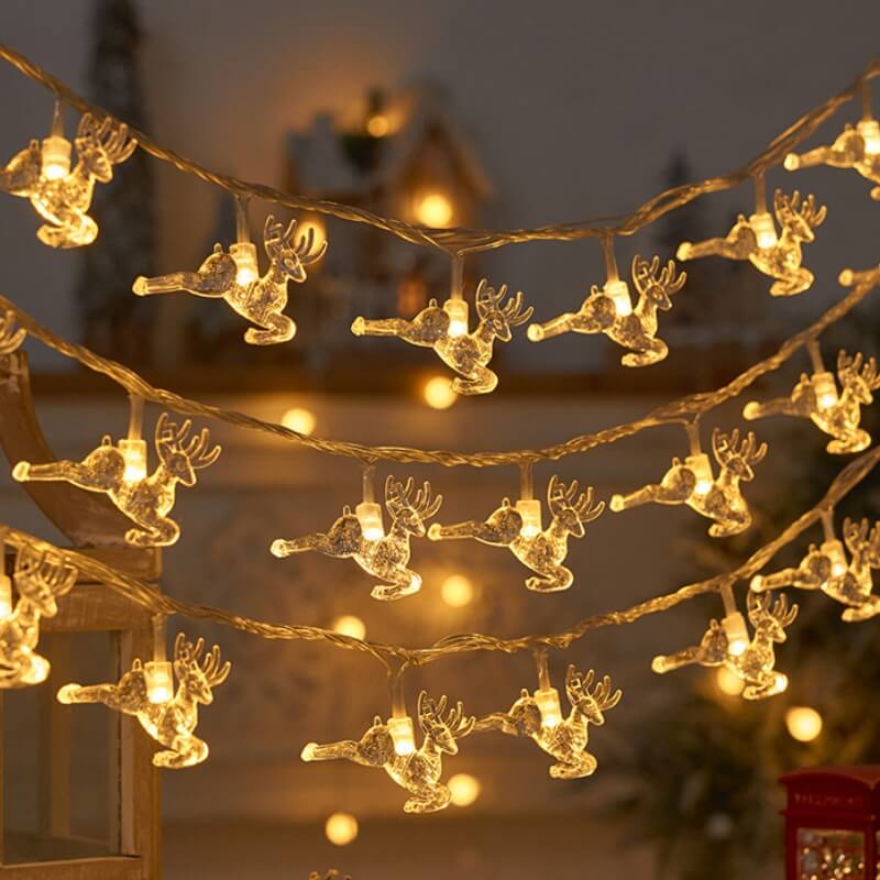 Luces LED Cadena de luces USB con renos y copos de nieve navideños