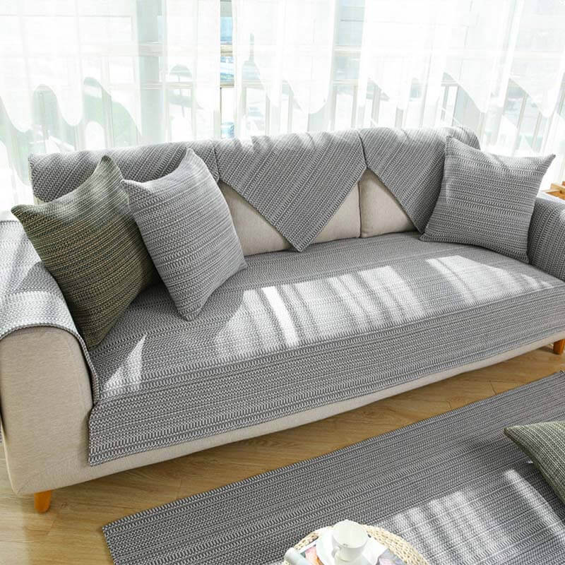 Funda de sofá antirrayas tejida a mano de lino natural