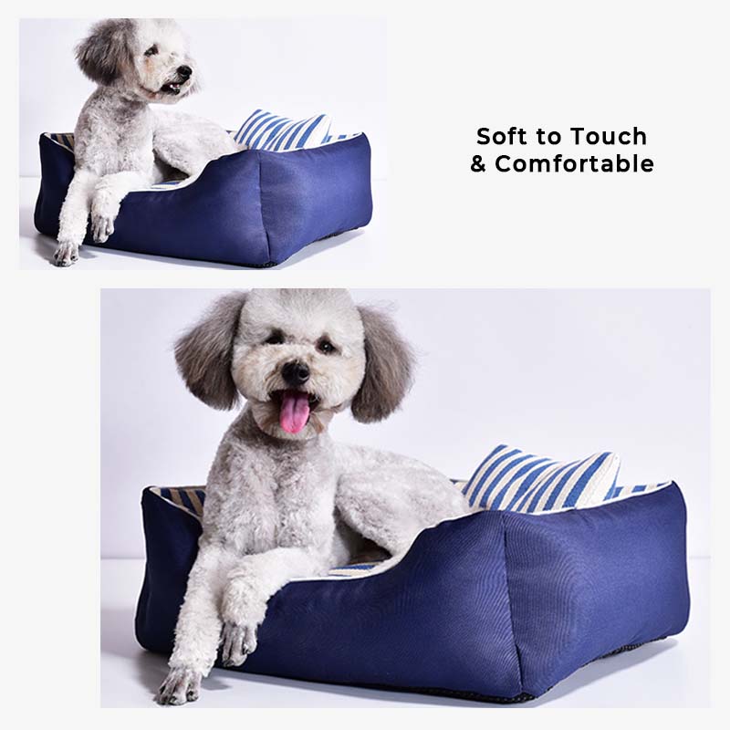 Cama tipo almohada para perros mediana y grande, color azul marino