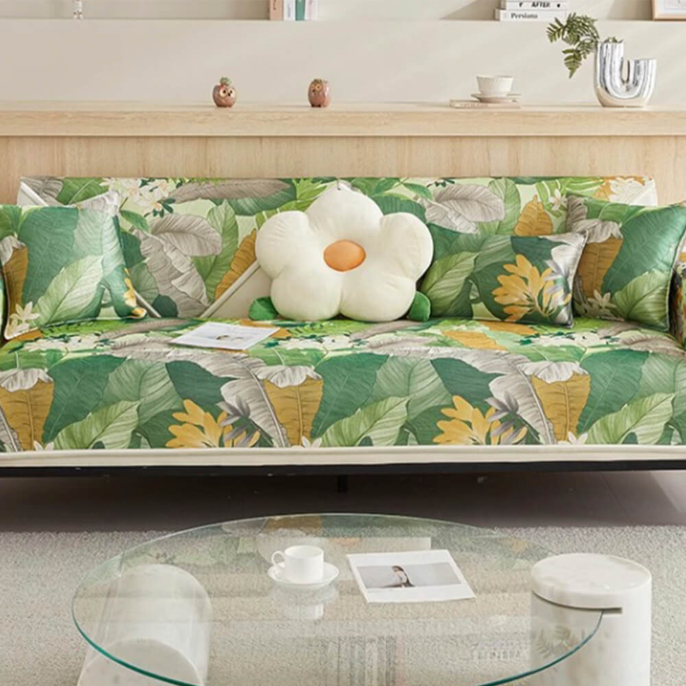 Funda de sofá seccional antideslizante refrescante con hojas tropicales