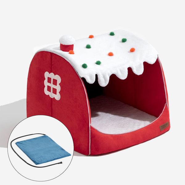 Cama de perros ortopédico festivo de la casa de nieve - Calidez de Navidad