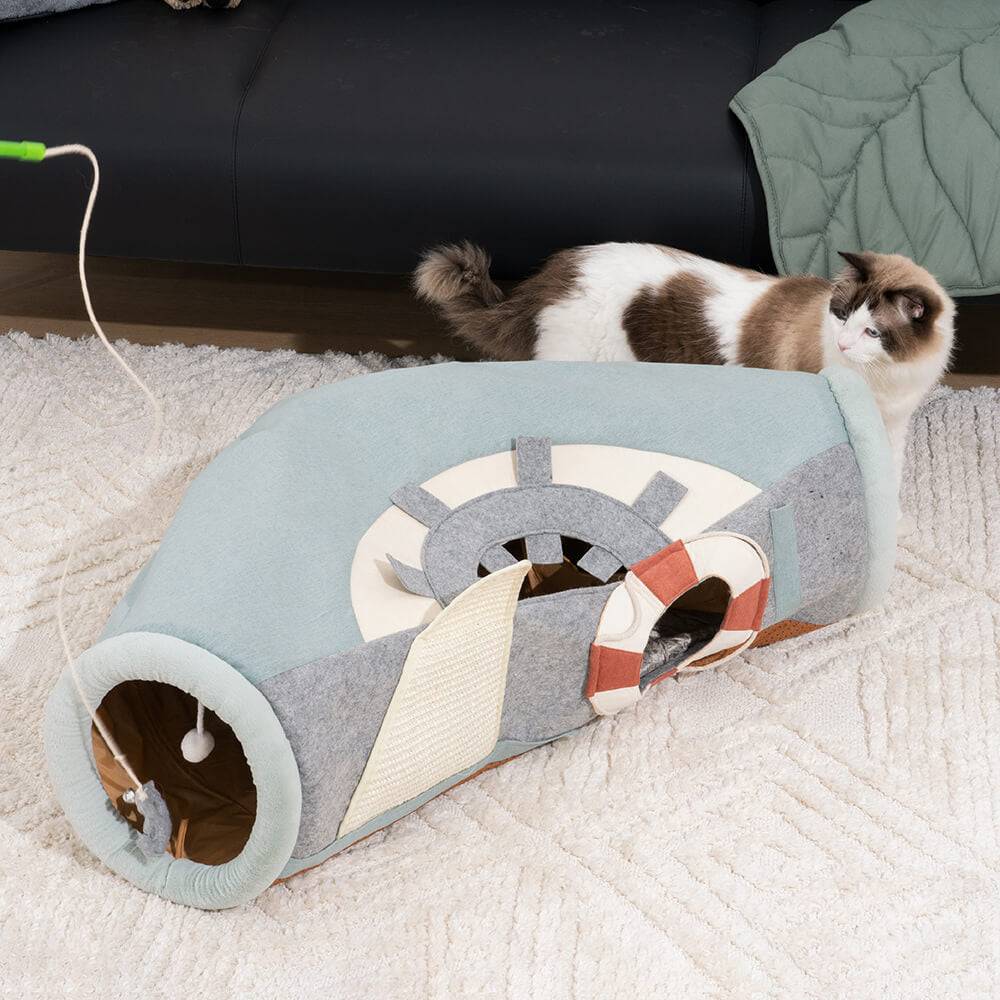 Barco UFO tubo plegable con bola rascadora cama túnel para gatos